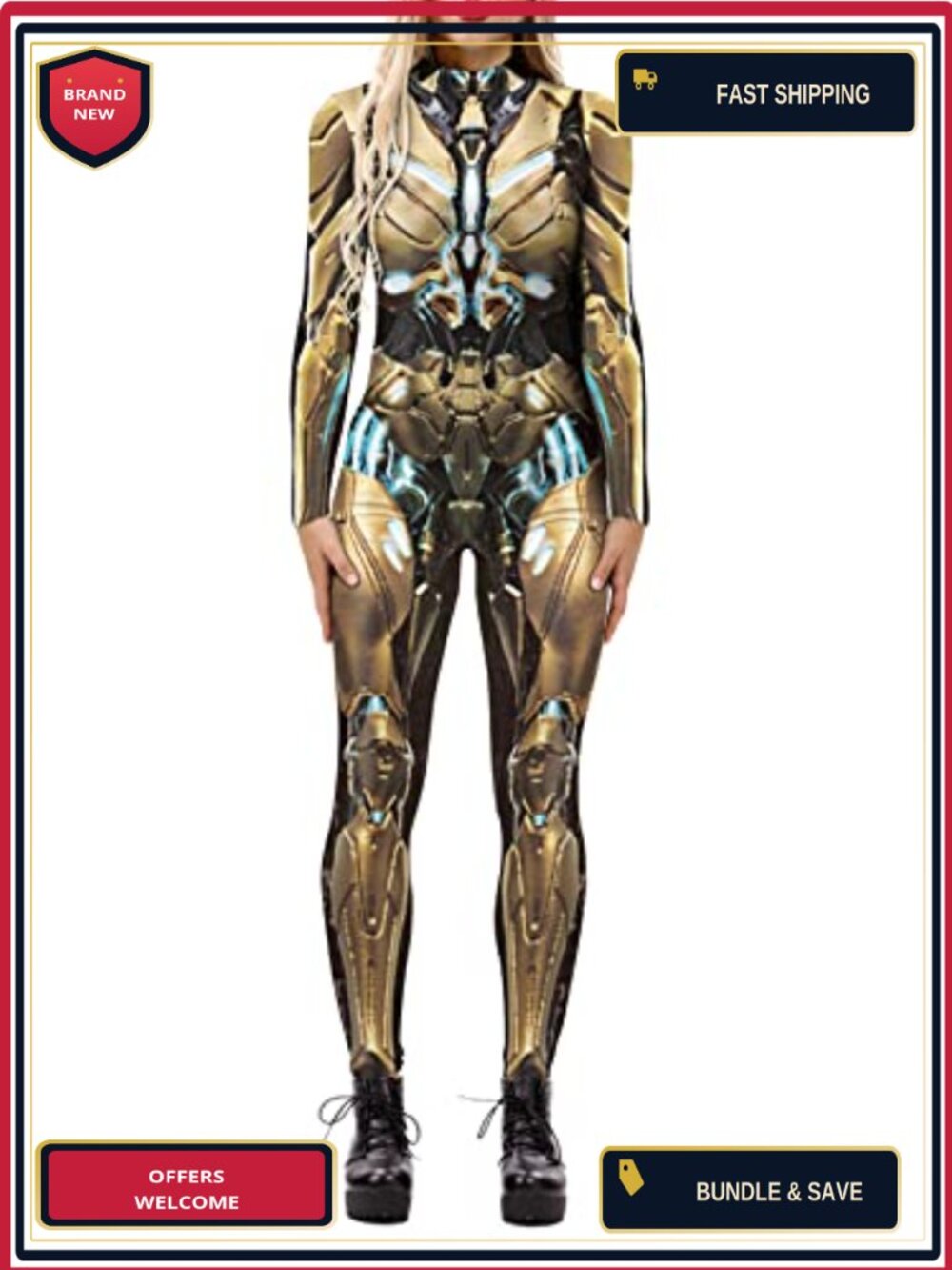 Foksikely Women's Halloween Jumpsuit Robot Skeleton 3D Print Cosplay Costume